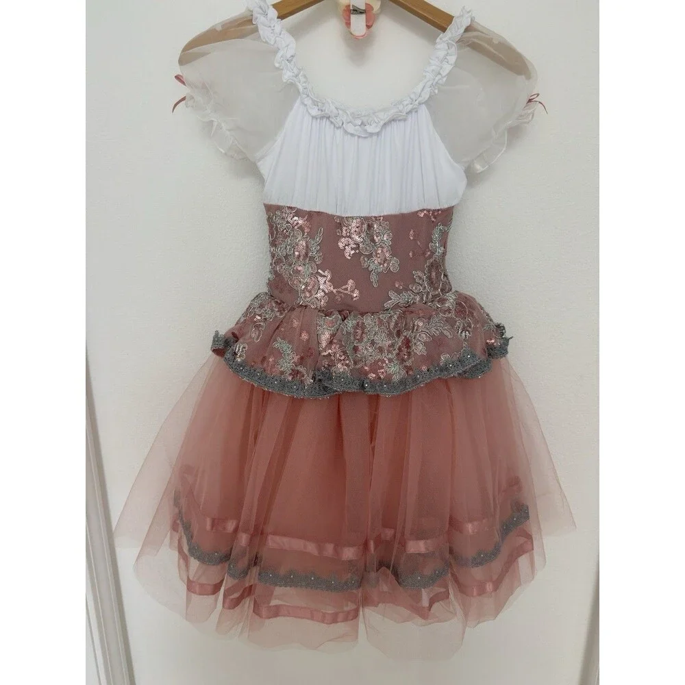 Weissman Giselle Ballet Costume Peasant Romantic Tutu Pink Silver Sz MC YAGP